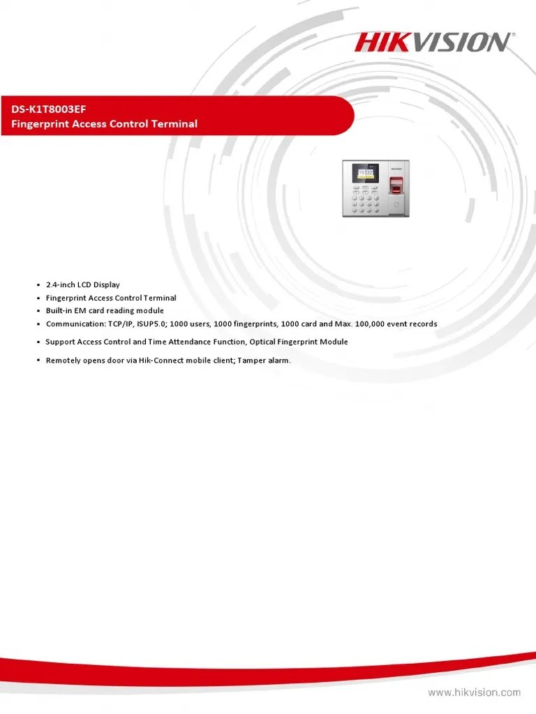 DS K1T8003EF Fingerprint Access Control Terminal - Datasheet - V1.0 ...