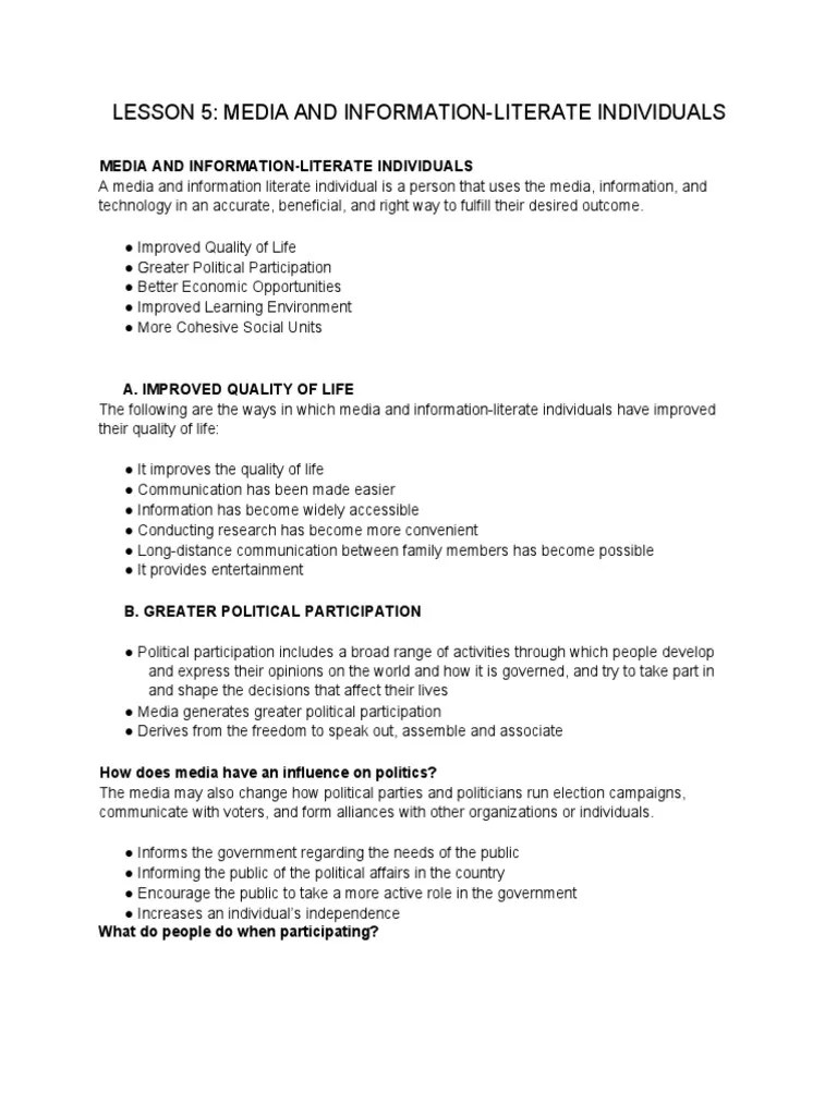 Lesson 5 - Media And Information-Literate Individuals | PDF | Media ...