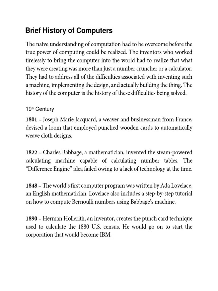 Brief History Of Computers | PDF | Operating System | Personal Computers