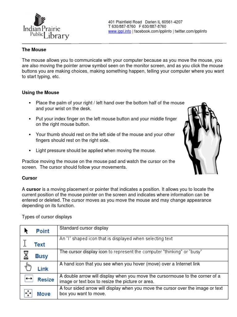 Computers Windows Mouse Handout | PDF | Icon (Computing) | Cursor (User ...