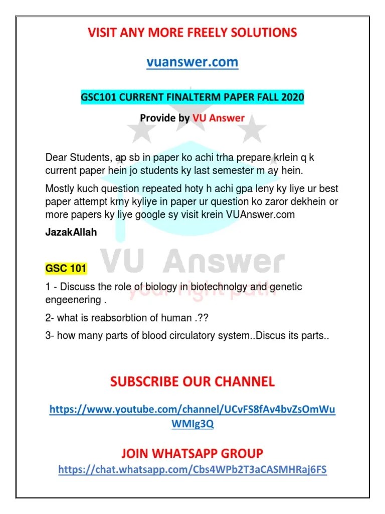 GSC101 Current 2020 Final Paper By VU Answer | PDF