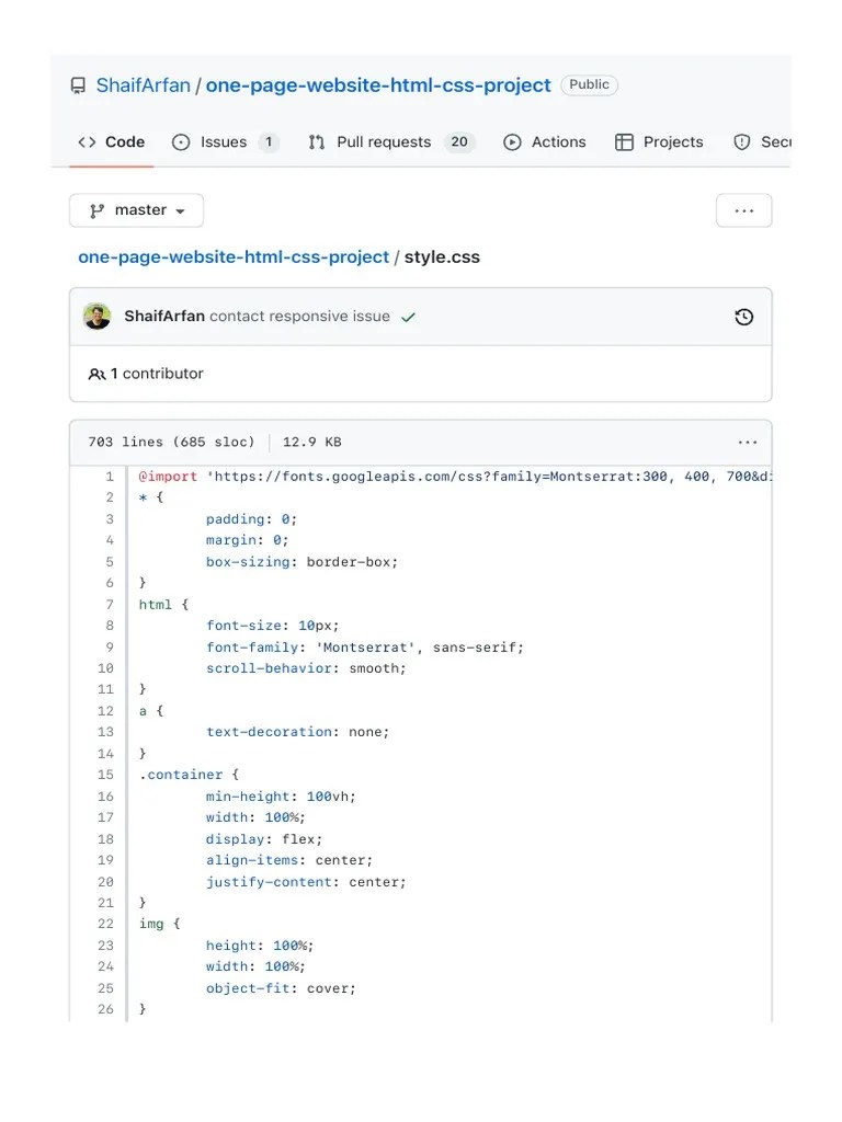 One Page Website HTML Css Project Style - Css At Master ShaifArfan One ...
