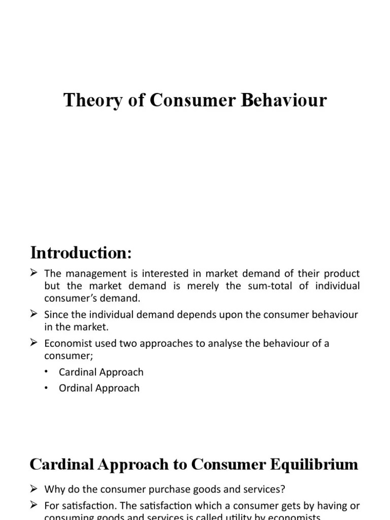 Theory Of Consumer Behaviour | PDF | Utility | Business Economics