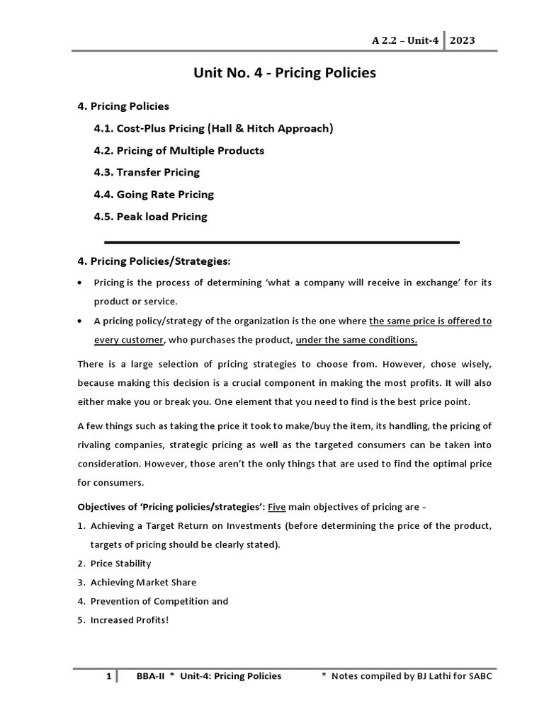 Unit-4 Pricing Policies | Download Free PDF | Oligopoly | Pricing