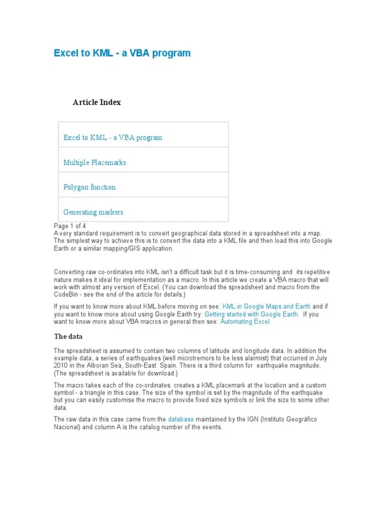 Converting Geographical Spreadsheet Data To KML Using VBA: A Macro To ...