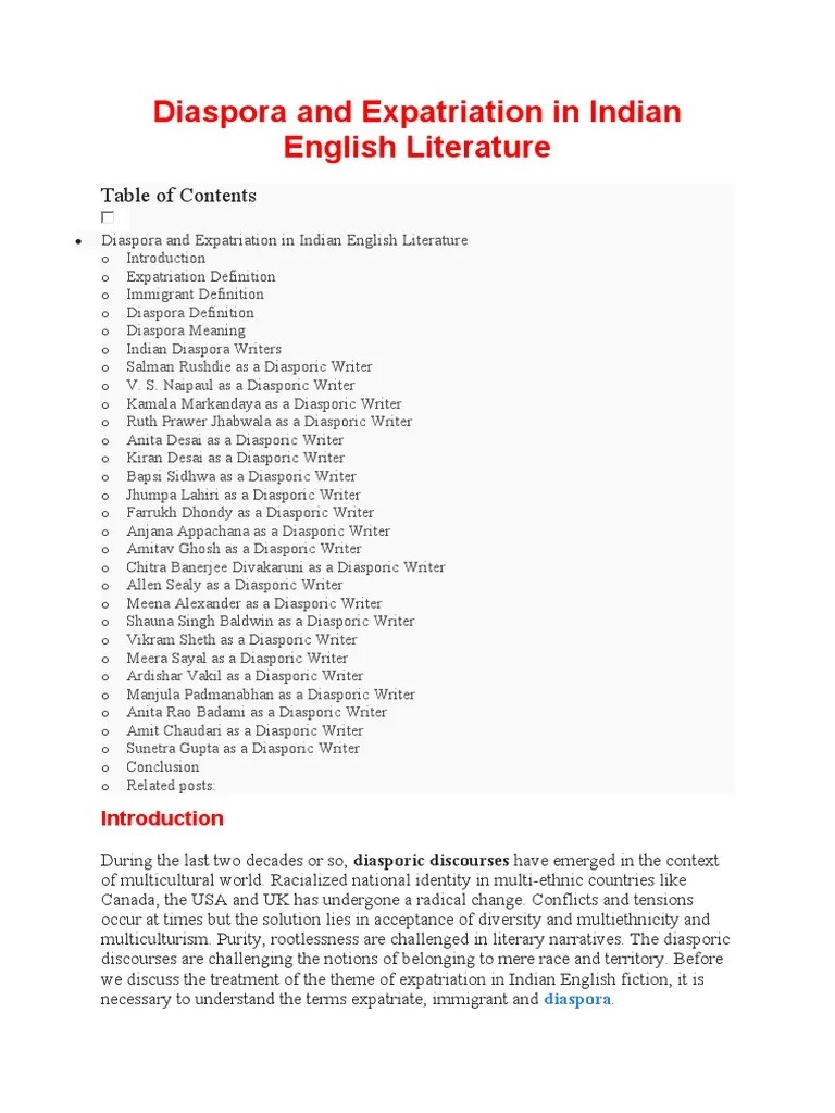 Diaspora And Expatriation In Indian English Literature | PDF