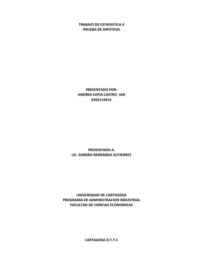 Trabajo De Estadistica II-prueba De Hipotesis | PDF | Errores Tipo I Y Tipo Ii | Prueba De ...