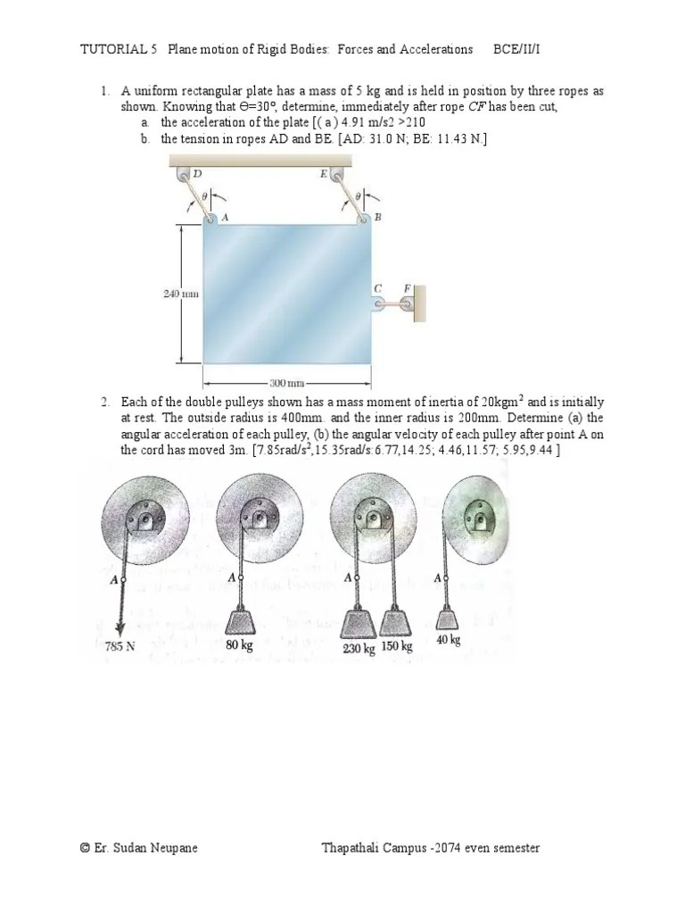 Applied Dynamics Tut 5 | PDF | Force | Acceleration