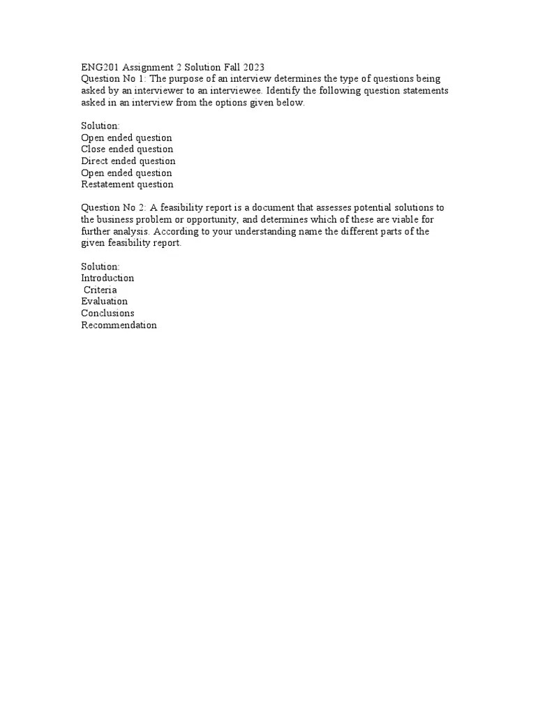 ENG201 Assignment 2 Solution Fall 2023 | PDF