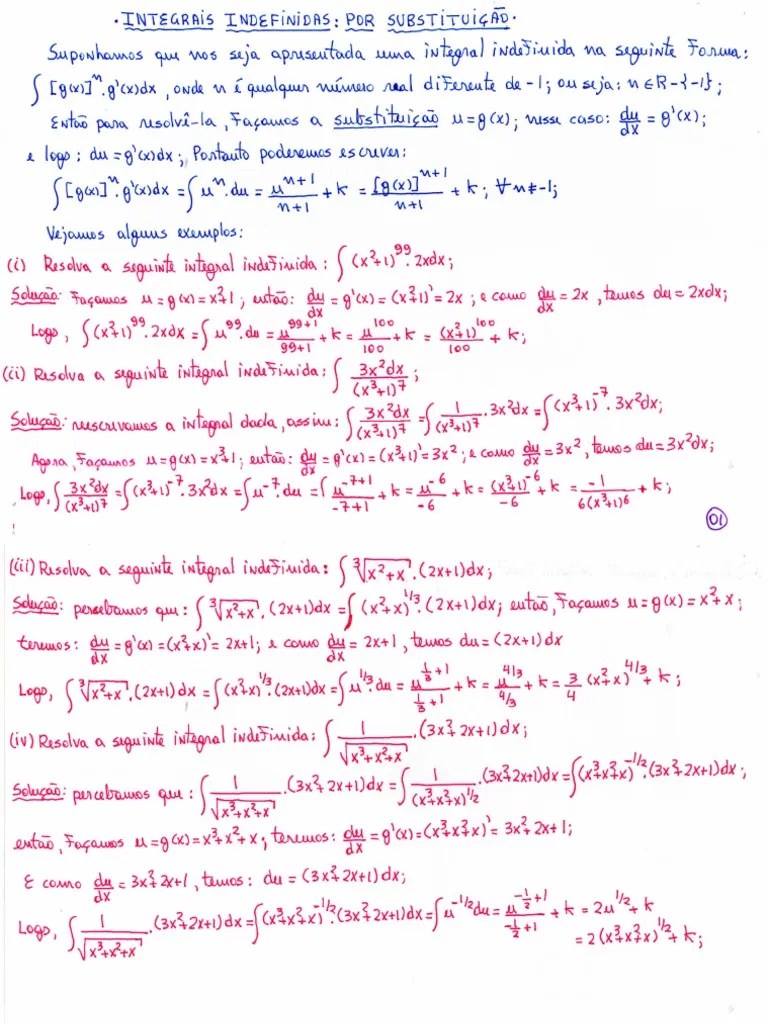 Integrais Indefinidas - Cálculo Por Substituições | PDF