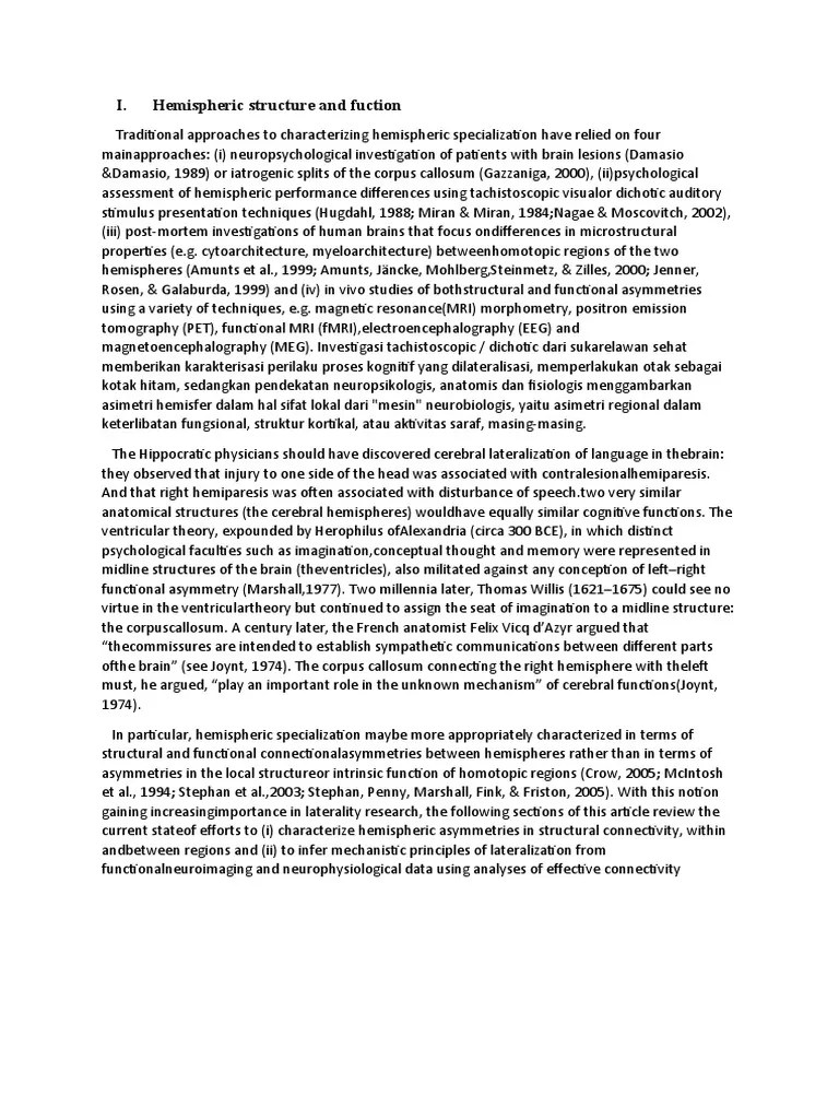 Hemispheric Structure And Fuction | PDF | Cerebral Hemisphere ...