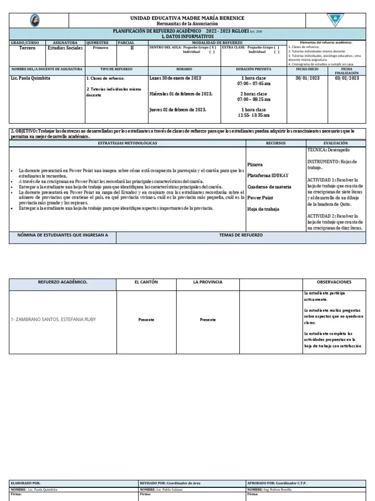 Plan De Refuerzo Academico | PDF