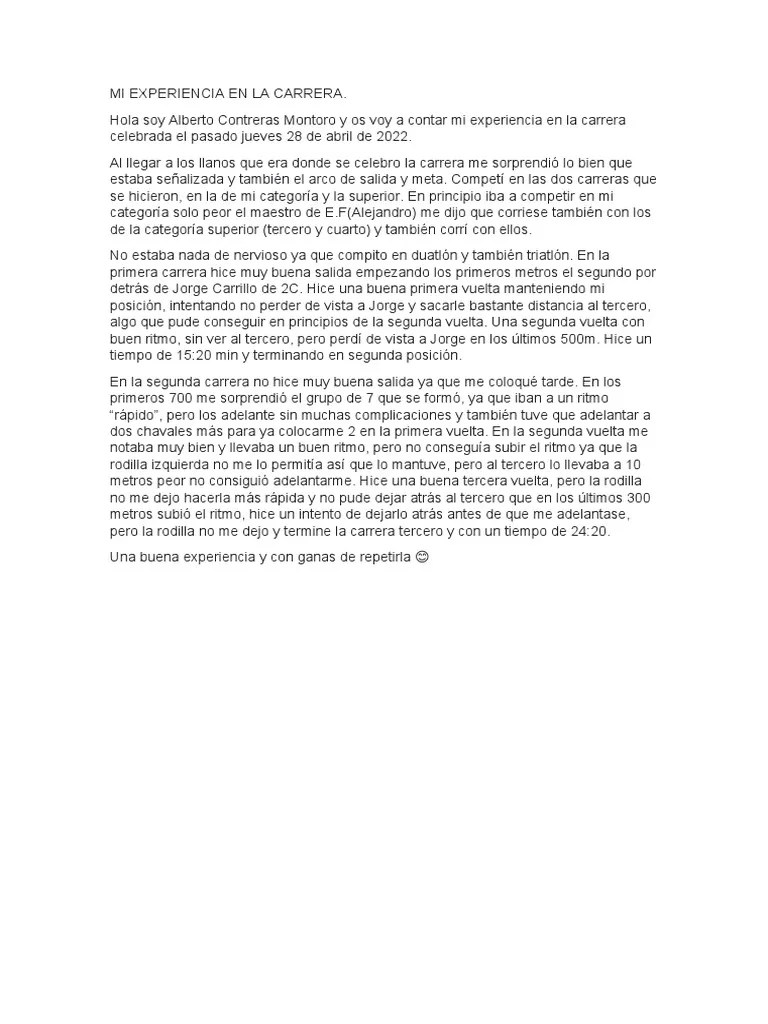 Mi Experiencia En La Carrera | PDF