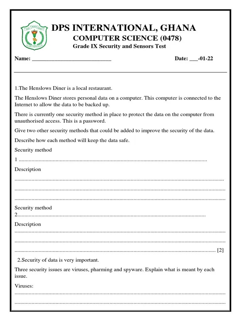 Security And Sensors Test Igcse | PDF | Encryption | Computer Virus