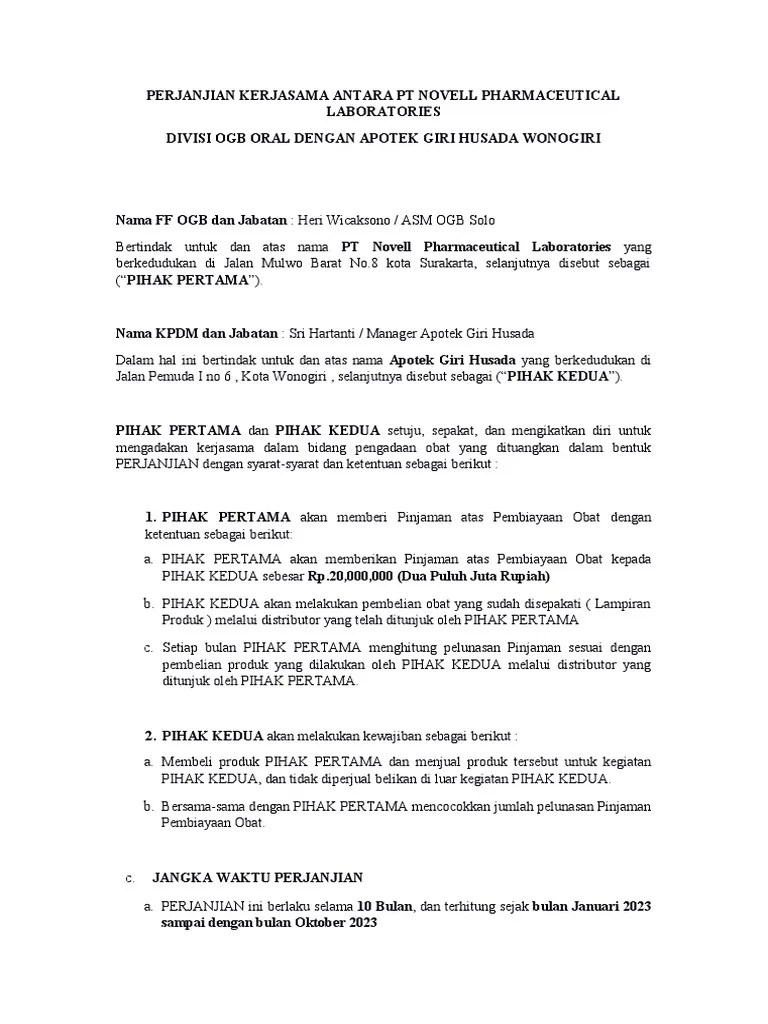 Perjanjian Kerjasama Pengadaan Obat | PDF