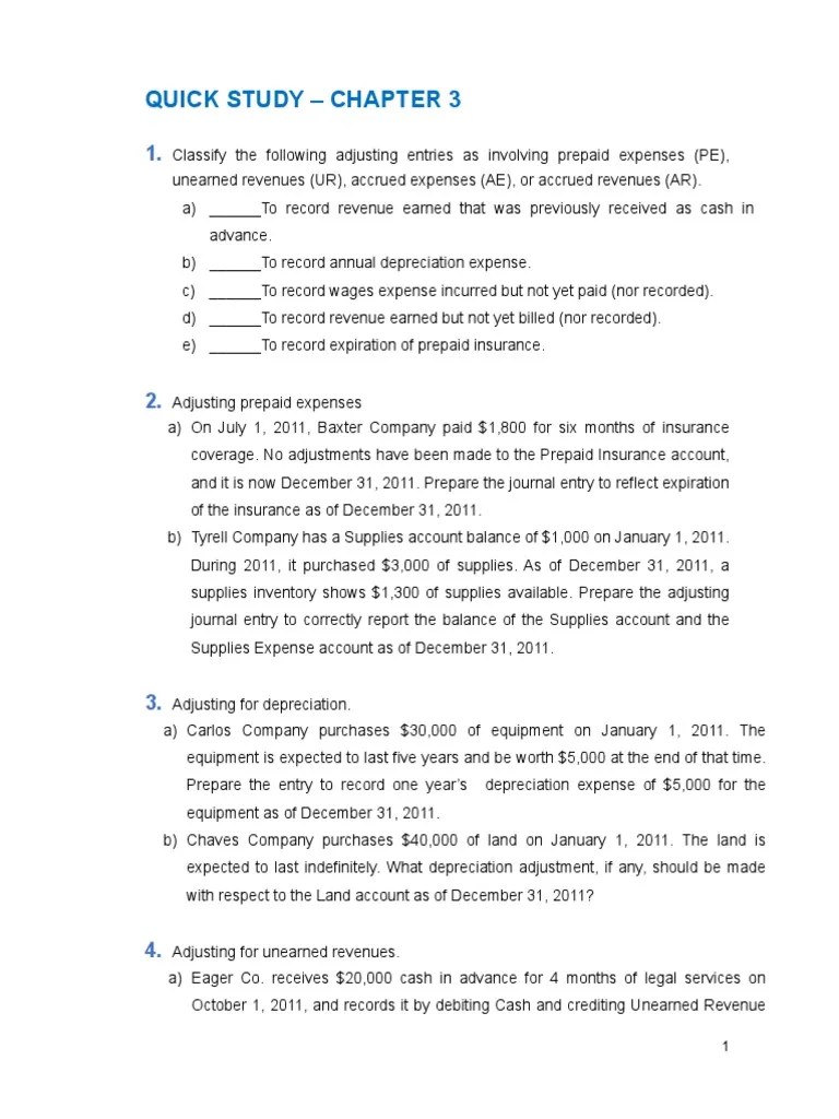 Chapter 3 Quick Study | PDF | Debits And Credits | Expense