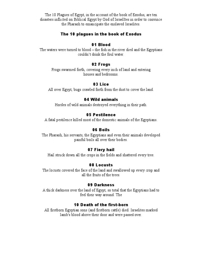 The 10 Plagues Of Egypt In Exodus Account | PDF