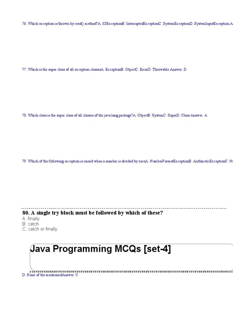 Java Programming Solved MCQs (Set-4) | Download Free PDF | Information ...