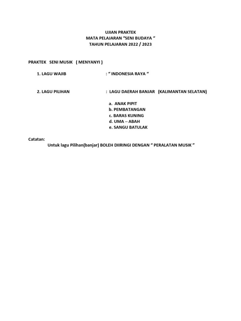 Ujian Praktek Seni Budaya | PDF