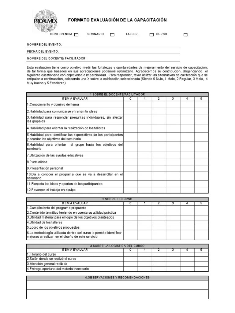 Evaluación Capacitación | PDF | Evaluación