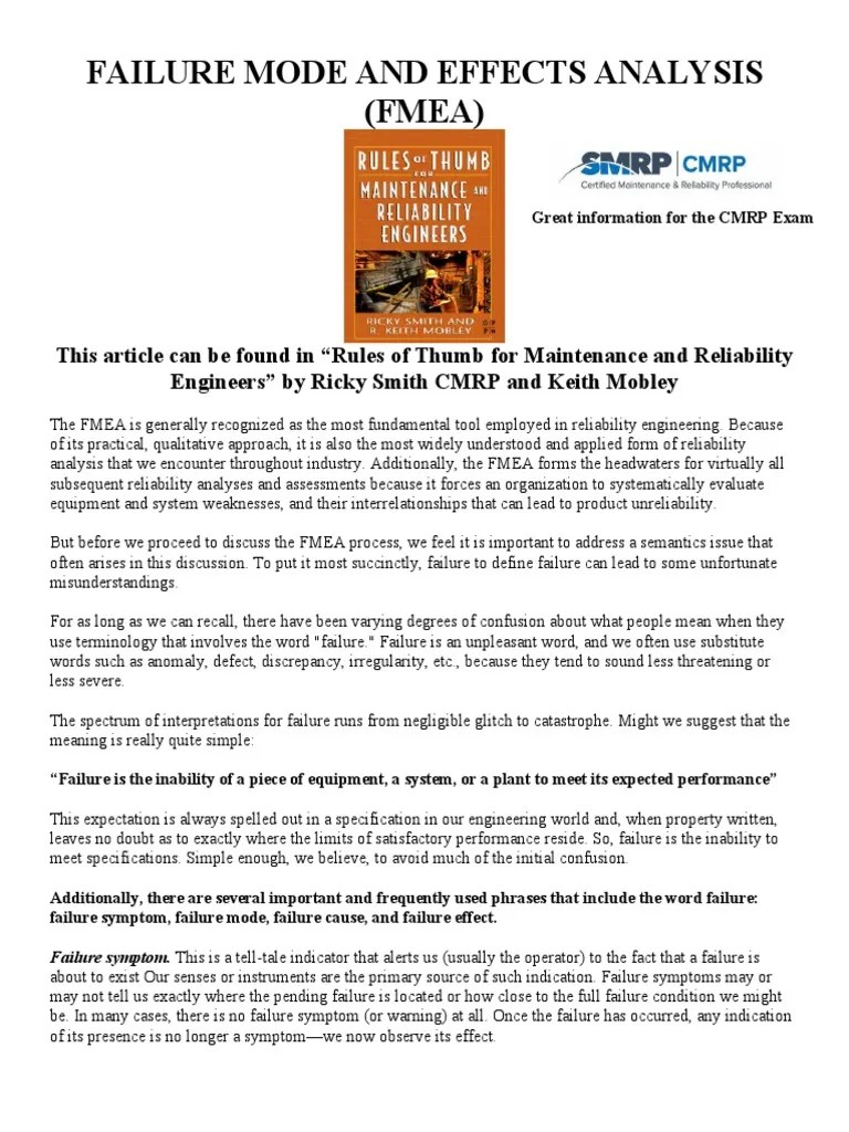 Failure Modes And Effect Analysis (FMEA) | Download Free PDF ...