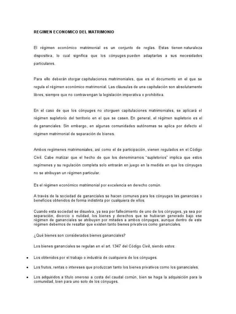 Regimen Economico Del Matrimonio | PDF | Propiedad De La Comunidad | Matrimonio