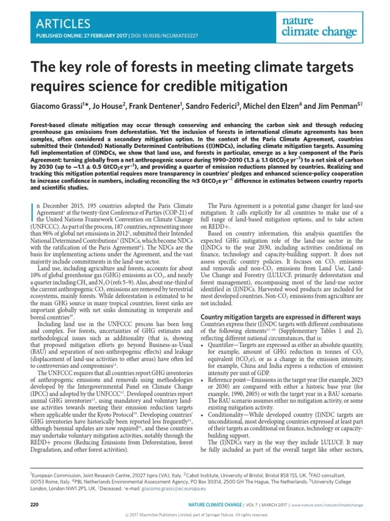 The Key Role Of Forests In Meeting Climate Targets Requires Science For ...