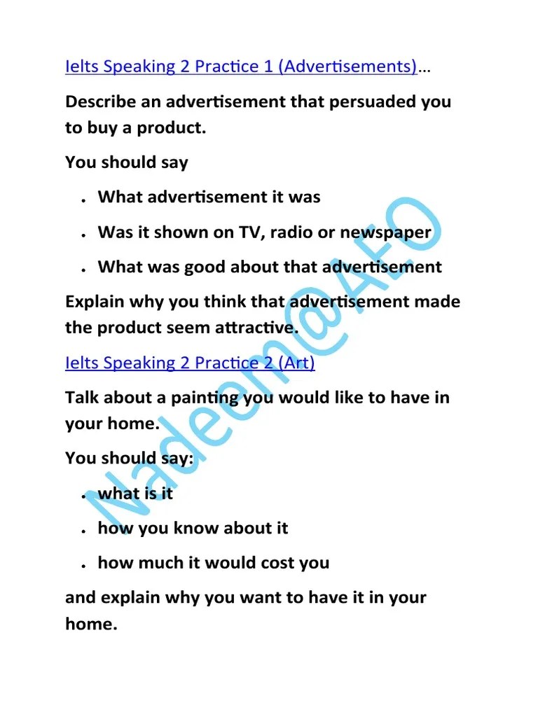 IELTS Speaking Part 2 Practice | Download Free PDF | Experience | Sports