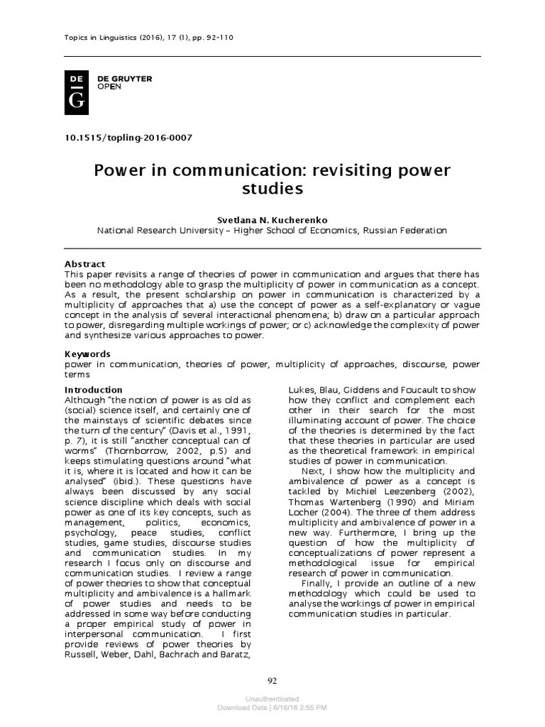 Power In Communication Revisiting Power Studies | PDF | Power (Social And Political) | Concept