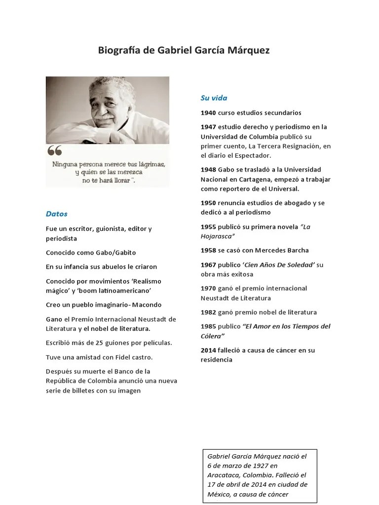 Biografia De Gabriel Garcia Marquez | PDF