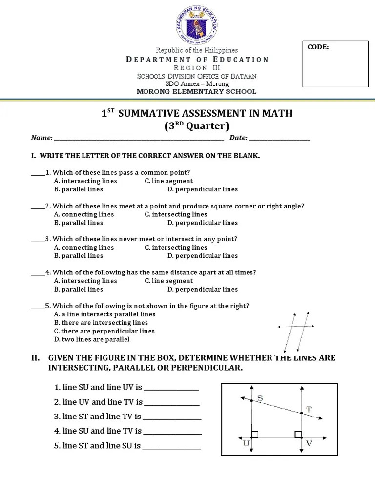 Math - 1ST Summative | PDF | Perpendicular | Geometry