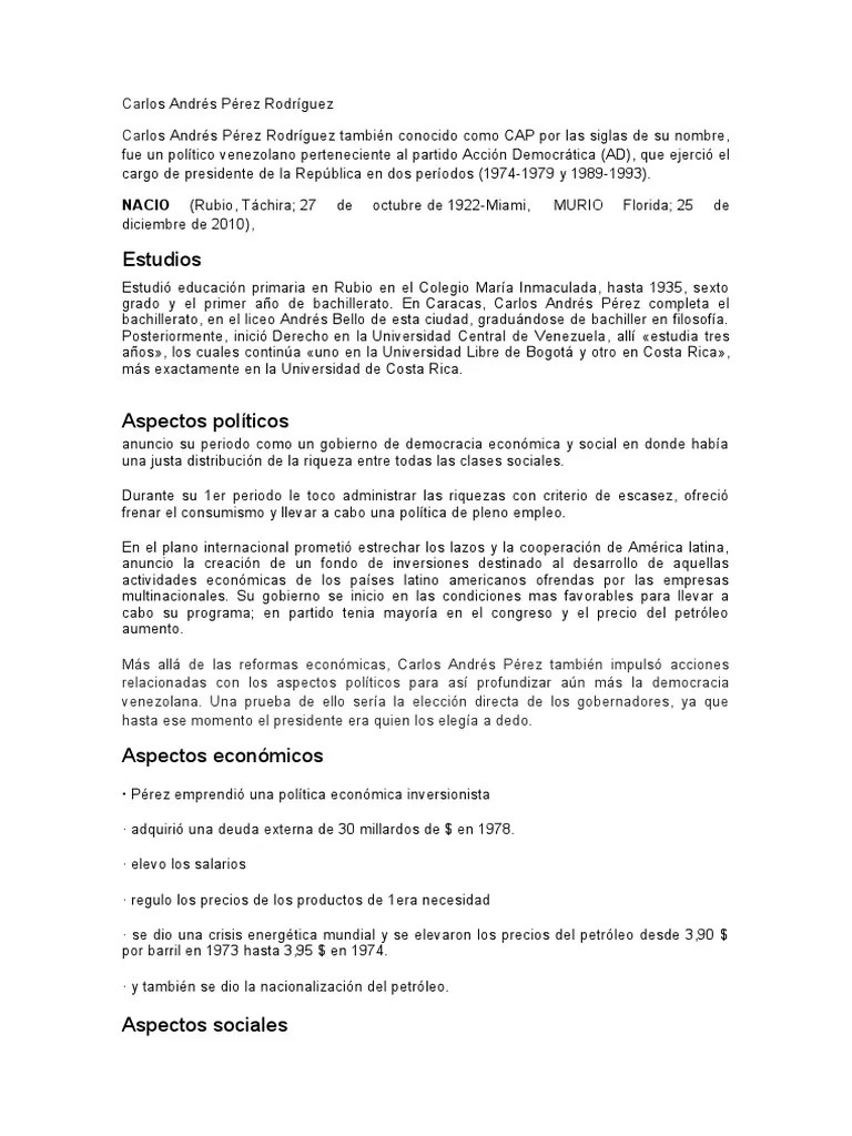 Carlos Andres Perez | Descargar Gratis PDF | Venezuela | Gobierno