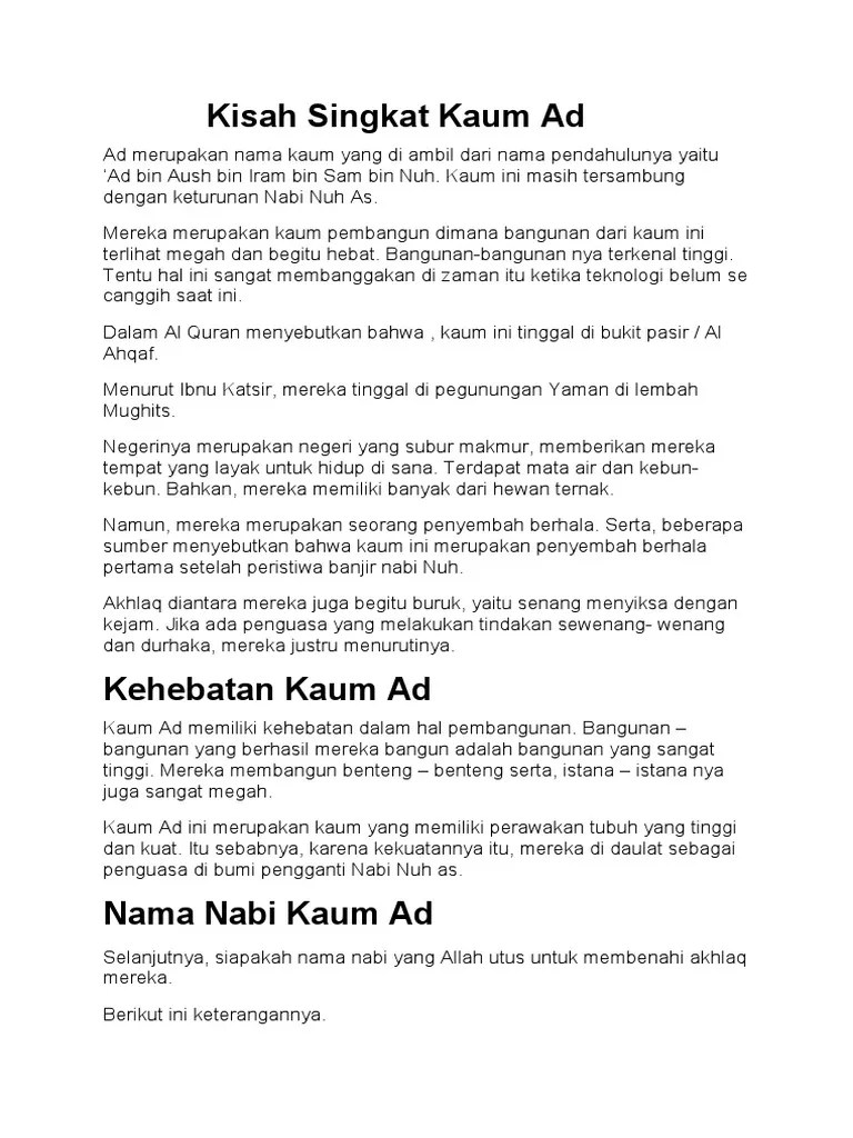 Kisah Singkat Kaum Ad Dan Tsamud | PDF