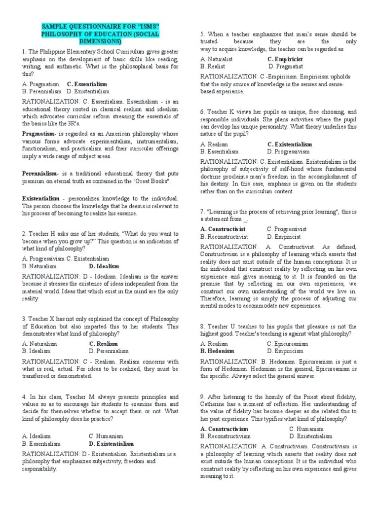 ISMS Of Education | PDF | Philosophy Of Education | Existentialism