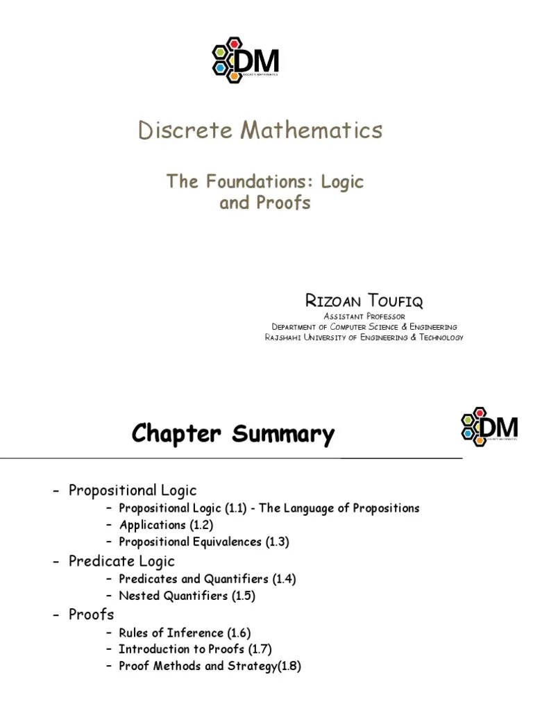 CSE Discrete Math Slide Lecture 01 | PDF | If And Only If | Logic