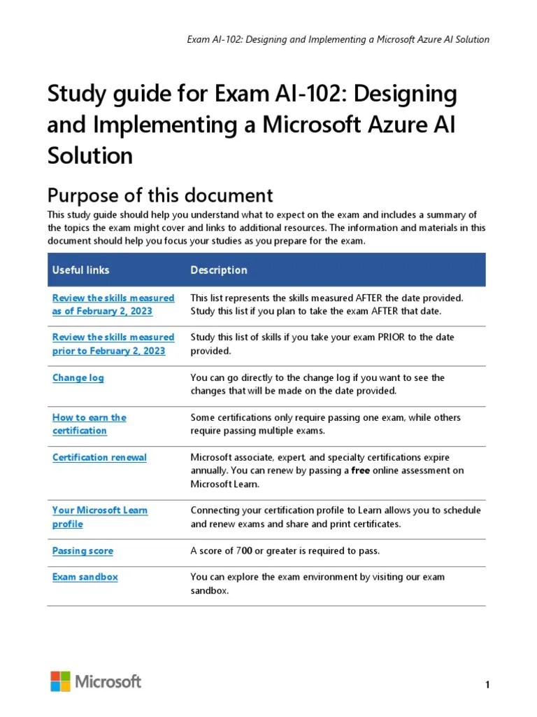 Exam Ai 102 Designing And Implementing A Microsoft Azure Ai Solution Skills Measured | PDF ...
