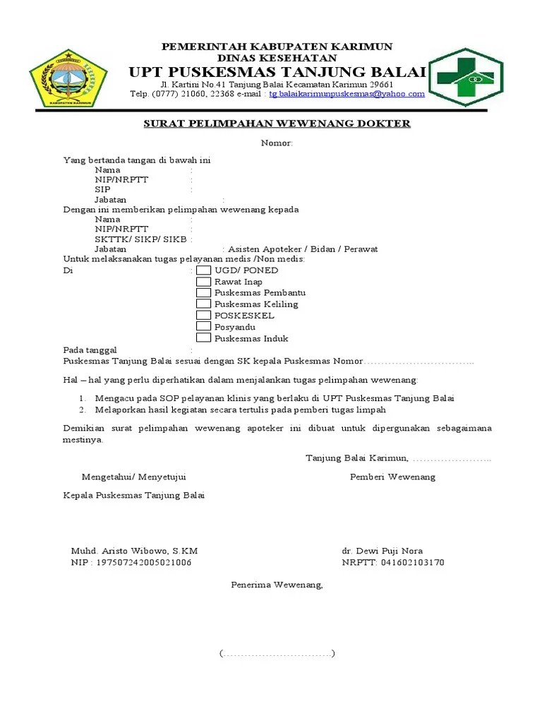 Surat pelimpahan wewenang dokter 1