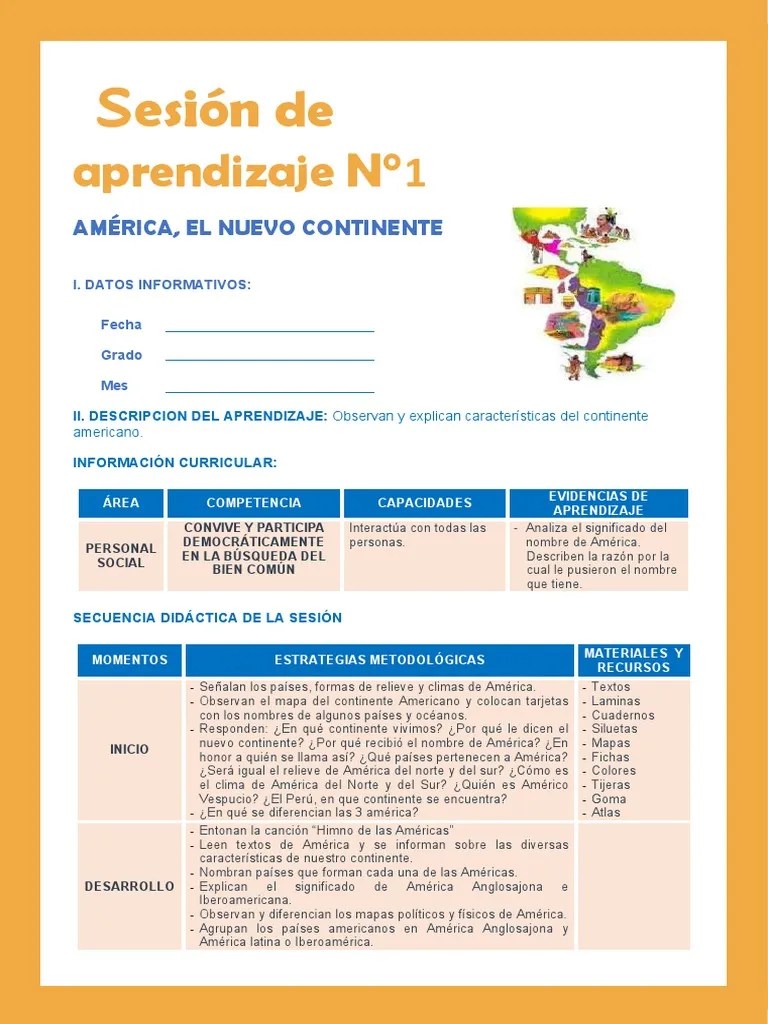 2 Sesion 6to Grado Listo PDF | PDF | Américas | Aprendizaje