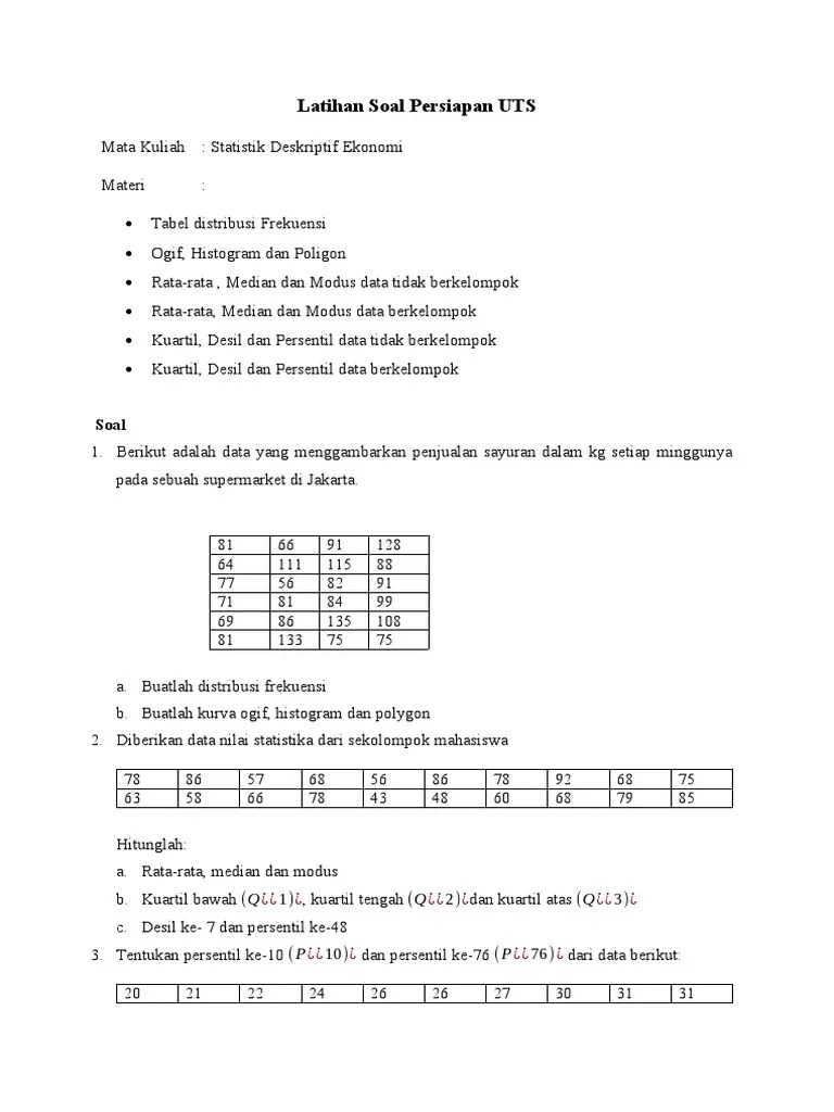 Latihan Soal Persiapan UTS Asistensi Statistik E3 | PDF | Metode & Bahan Ajar