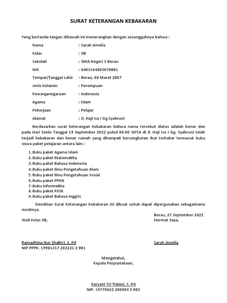 Surat Keterangan Kebakaran | PDF