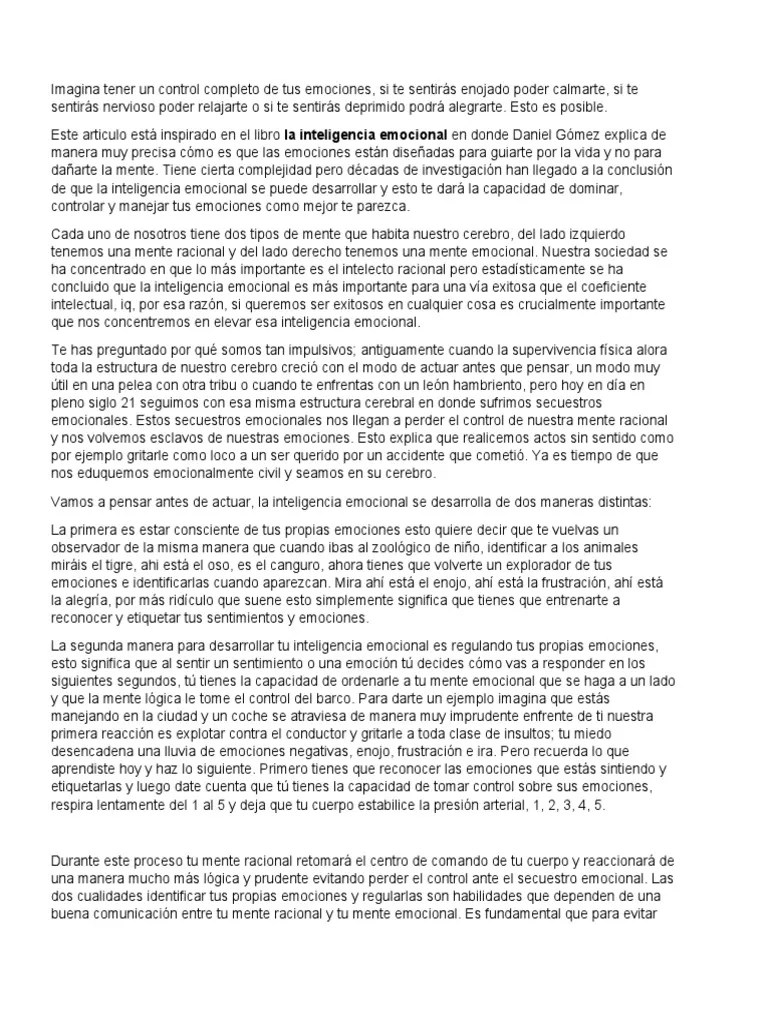 Inteligencia Emocional - Cómo Controlar Las Emociones | PDF | Las Emociones | Inteligencia Emocional