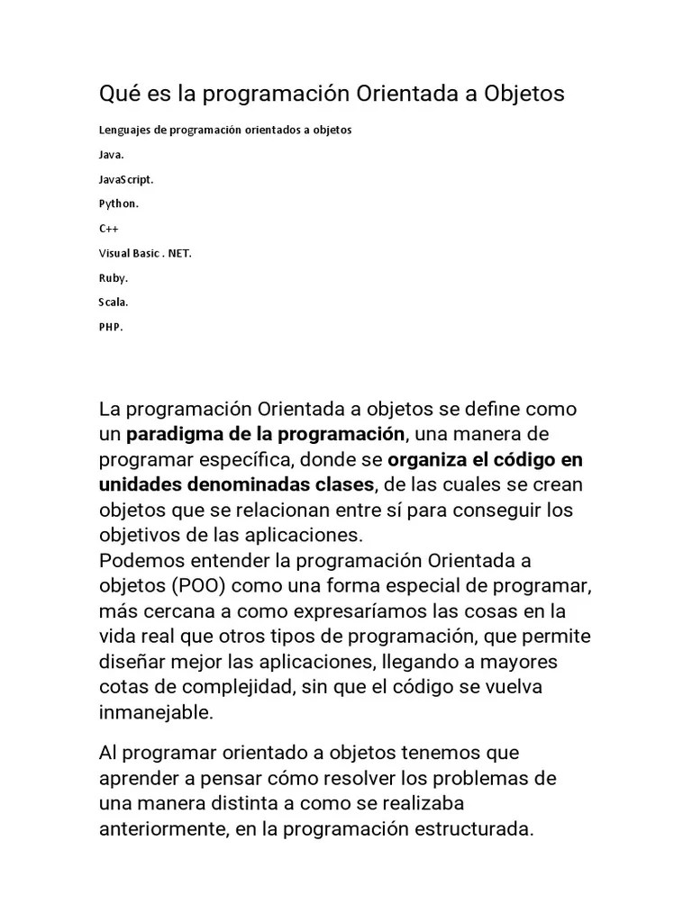 Qué Es La Programación Orientada A Objetos | PDF | Objeto (informática ...