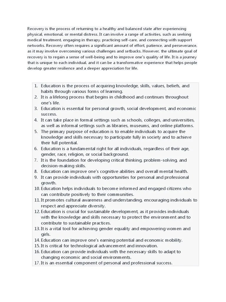 Recovery And Education | PDF | Psychology | Cognition