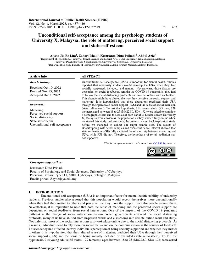 Unconditional Self-Acceptance Among The Psychology Students Of University X, Malaysia: The Role ...