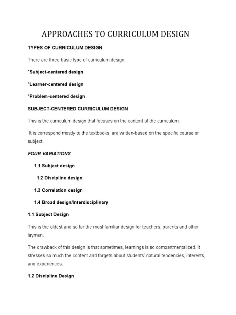 Approaches To Curriculum Design | PDF