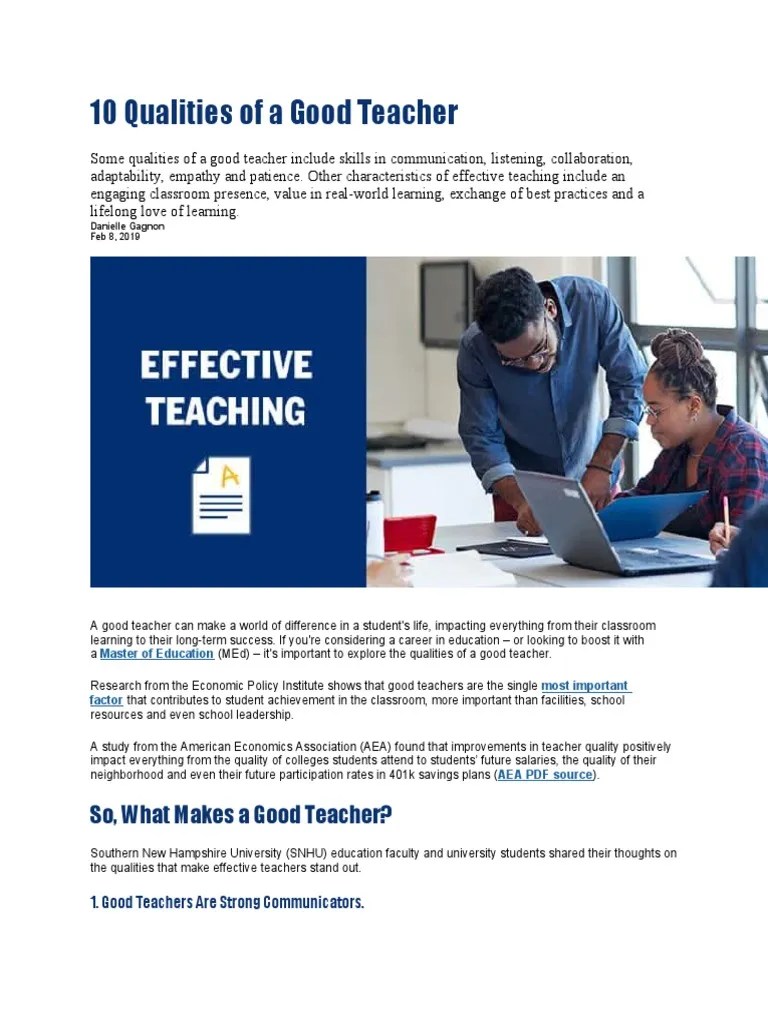 10 Qualities Of A Good Teacher | PDF | Teachers | Learning