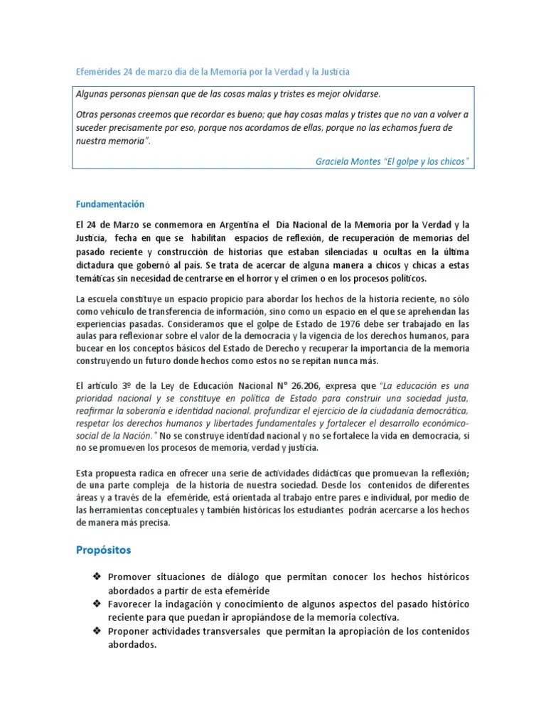 Efemérides 24 De Marzo Día De La Memoria Por La Verdad Y La Justicia | Descargar Gratis PDF ...