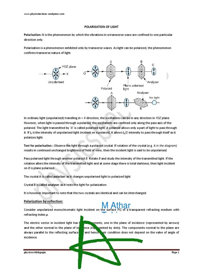 Polarisation Of Light | PDF | Polarization (Waves) | Light