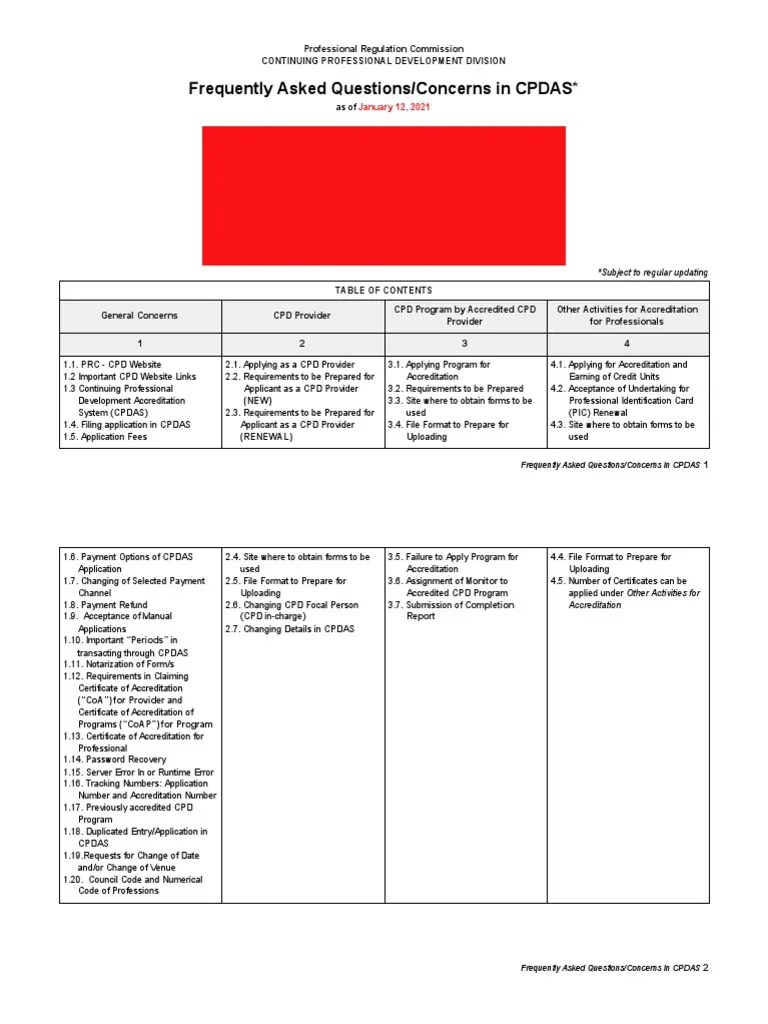 CPDAS Frequently Asked Questions (FAQs) | PDF | Payments | Professional ...