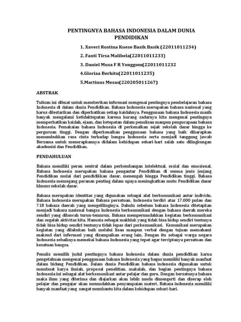 Pentingnya Bahasa Indonesia Dalam Dunia Pendidikan | PDF